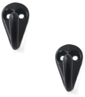 2x Zwarte garderobe haakjes / jashaken / kapstokhaakjes aluminium enkele haak 3,6 x 1,9 cm - Kapstokhaken