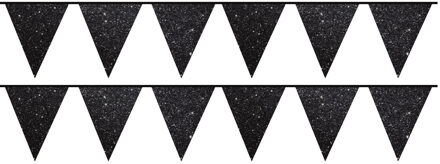 2x Zwarte glitter vlaggenlijn 6 meter