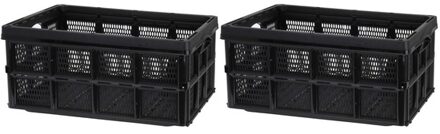 2x Zwarte inklapbare boodschappenkratten/opbergkratten 50 cm - Vouwkratten/boodschappenkratten - Krat voor boodschappen