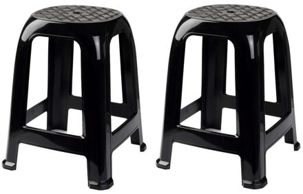 2x Zwarte krukjes/keukenkrukjes/opstapjes 46,5 cm