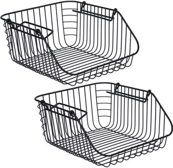 2x Zwarte opberg/opruim mandjes stapelbaar 30 x 27 x 14 cm - Opbergmanden