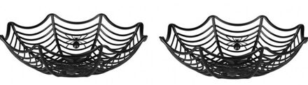 2x Zwarte spinnenweb snoepschaal 27 cm - Halloween decoratie/accessoires/versiering - Spinnen web schaal zwart