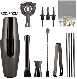 3-12 Stks/set Bar Set Roestvrij Boston Cocktail Shaker Set Barman Kit Shakers Bar Gereedschap Wijn Accessoires B 800 600ML Set12