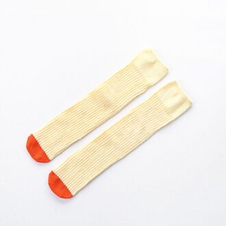 3-12Y Baby Meisjes Kniekousen Contrasterende Golven Kids Over Knie Sokken Lange Lente Sokken Voor Prinses Kind goose geel