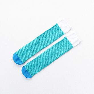 3-12Y Baby Meisjes Kniekousen Contrasterende Golven Kids Over Knie Sokken Lange Lente Sokken Voor Prinses Kind lucht blauw
