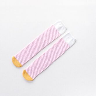 3-12Y Baby Meisjes Kniekousen Contrasterende Golven Kids Over Knie Sokken Lange Lente Sokken Voor Prinses Kind perzik roze