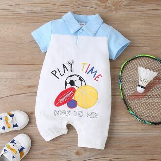 3-18M Pasgeboren Baby Jongen Korte Mouwen Ball Print Katoen Romper Jumpsuit Outfits Zomer Kleding 12m