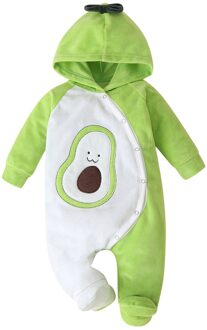 3-18Months Cartoon Avocado Print Baby Baby Jongens Meisjes Cartoon Hoodie Romper Jumpsuit Kleding Groene Elf Pak Schoeisel Leuke M5 0-3 Months
