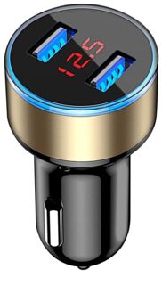 3.1A 5V Dual Usb Car Charger Voor Iphone Xr 11 Pro Max Met Led Display Universele Telefoon Auto-oplader Voor Samsung S20 Plus Tabletten goud
