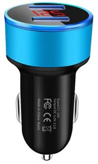 3.1A Auto Laders Led Display Dual Usb-poorten Snelle Mobiele Telefoon Opladen Adapter Voor Iphone 12 11 Pro Samsung Xiaomi huawei Lg blauw