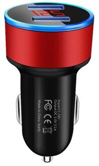 3.1A Auto Laders Led Display Dual Usb-poorten Snelle Mobiele Telefoon Opladen Adapter Voor Iphone 12 11 Pro Samsung Xiaomi huawei Lg rood