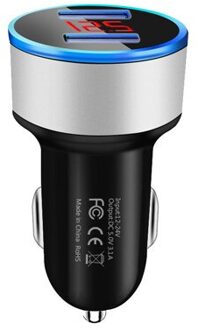 3.1A Auto Laders Led Display Dual Usb-poorten Snelle Mobiele Telefoon Opladen Adapter Voor Iphone 12 11 Pro Samsung Xiaomi huawei Lg zilver