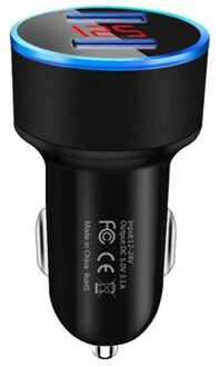 3.1A Auto Laders Led Display Dual Usb-poorten Snelle Mobiele Telefoon Opladen Adapter Voor Iphone 12 11 Pro Samsung Xiaomi huawei Lg zwart