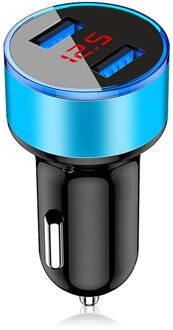 3.1A Dual Usb Autolader Universele Mobiele Telefoon Auto-Oplader Met Led Display Voor Xiaomi Samsung Note S8 Iphone 6 6S 7 8 Plus blauw