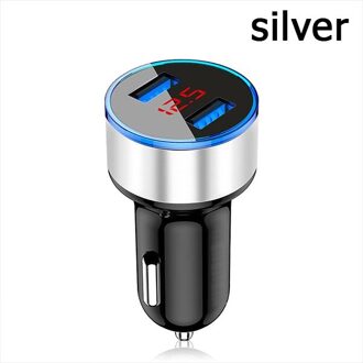 3.1A Dual Usb Car Charger Voor Iphone 12 6S 7 8 11 Tablet Xiaomi Samsung S10 Met Led Display universele Mobiele Telefoon Auto-Oplader zilver