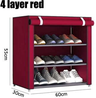 3/4/5/6 Layer Rvs Schoenen Plank Gemonteerd Schoenenrek Kast Schoenen Organizer Stand houder Houden Thuis Nette Schoen Doos 4 laag rood