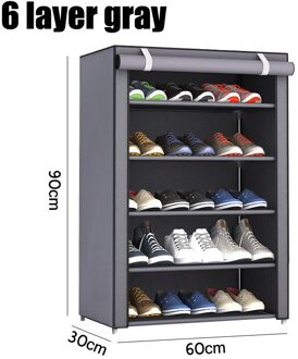 3/4/5/6 Layer Rvs Schoenen Plank Gemonteerd Schoenenrek Kast Schoenen Organizer Stand houder Houden Thuis Nette Schoen Doos 6 laag grijs