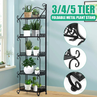 3/4/5 Layers Black Metal Shelf Plants Stand Flower Rack Holder Flower Stand Outdoor Indoor Plant Shelves Garden Balcony Decor