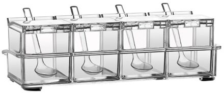3/4 Grid Acryl Transparante Kruiden Doos Zout en Peper Keuken Spice Container Kruiderij Opslag met Lepel voor keuken 4 rooster