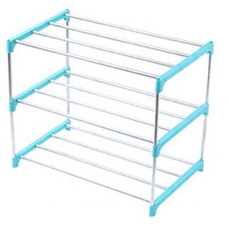 3/4 Lagen Rvs Schoenen Magazijnstelling Schoen Opslag Display Plank Holder Thuis Organizer Kast Plank Houder Schoenen Rekken blauw 3 Layers