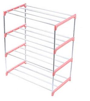 3/4 Lagen Rvs Schoenen Magazijnstelling Schoen Opslag Display Plank Holder Thuis Organizer Kast Plank Houder Schoenen Rekken roze 4 Layers