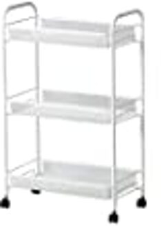 3/4 Tier Organizer Rack Beweegbare Keuken Badkamer Plank Metalen Rollende Trolley Winkelwagen Mand Stand Wielen Bespaar Ruimte Houder wit 3-Tier
