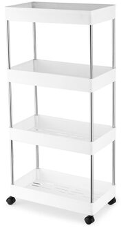 3/4 Tier Organizer Rack Beweegbare Keuken Badkamer Plank Metalen Rollende Trolley Winkelwagen Mand Stand Wielen Bespaar Ruimte Houder wit 4-Tier