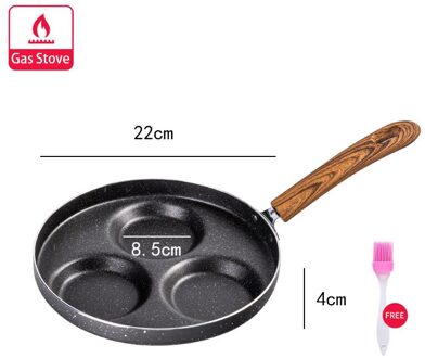 3/4 Vier-Gat Omelet Pan Voor Eieren Non-stick Geen Olie-Rook Ontbijt Grill Pan Kookpot ham Pannenkoek Maker Braadpannen 22CMX3hole B