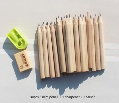 3.5 ''8.8Cm Korte Hout Potlood Terug Naar School Schrijven Briefpapier Pennen Schetsen Potloden Met Scherpere Gum Set 30pen erase sharper