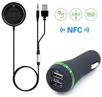 3.5 Mm Bluetooth 4.0 Handsfree Stereo Auto Nfc Aux Kit Muziek Aux Speakerphone Carkit Met 2.1A dual Usb Car Charger