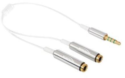 3,5mm Jack 4-polig audio splitter / slim kabel - wit - 0,25 meter