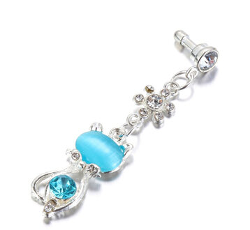 3.5Mm Jack Leuke Strass Kat Stof Plug Oortelefoon Poort Universele Anti-stof Voor Samsung Iphone Blauw