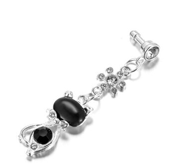 3.5Mm Jack Leuke Strass Kat Stof Plug Oortelefoon Poort Universele Anti-stof Voor Samsung Iphone zwart