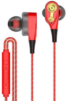 3.5Mm Koptelefoon Met Microfoon Dual Drive Stereo Wired Oortelefoon Sport Draagbare Headset In-Ear Enkele Luidspreker rood