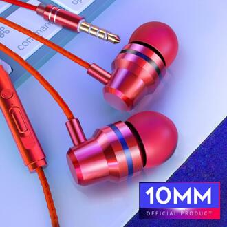 3.5Mm Wired Oortelefoon Metalen Oordopjes Met Microfoon Stereo Subwoofer Wired Volume Video Game Voor Xiaomi Huawei rood