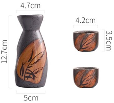 3/5Pcs Vintage Japanse Sake Set Keramische Flagon Liquor Cup Hip Kolven Thuis Bar Sake Witte Wijn Pot Drinkware 1Pot2Cup bruin