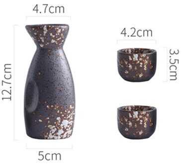 3/5Pcs Vintage Japanse Sake Set Keramische Flagon Liquor Cup Hip Kolven Thuis Bar Sake Witte Wijn Pot Drinkware 1Pot2Cup zwart