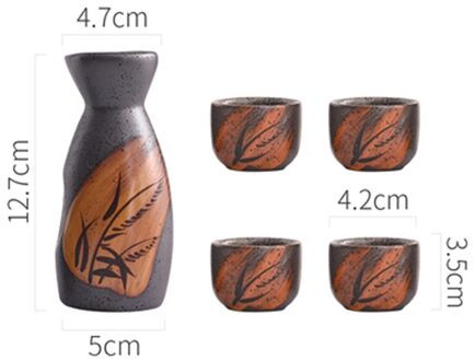 3/5Pcs Vintage Japanse Sake Set Keramische Flagon Liquor Cup Hip Kolven Thuis Bar Sake Witte Wijn Pot Drinkware 1Pot4Cup bruin