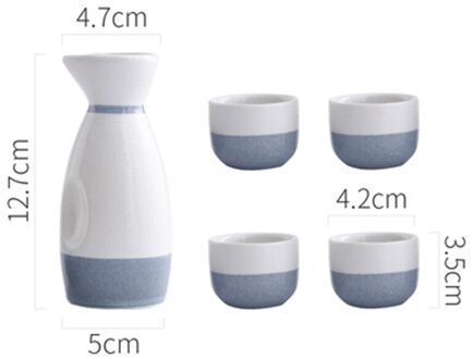 3/5Pcs Vintage Japanse Sake Set Keramische Flagon Liquor Cup Hip Kolven Thuis Bar Sake Witte Wijn Pot Drinkware 1Pot4Cup WhiteBlue