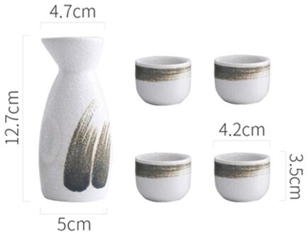 3/5Pcs Vintage Japanse Sake Set Keramische Flagon Liquor Cup Hip Kolven Thuis Bar Sake Witte Wijn Pot Drinkware 1Pot4Cup WhiteGreen