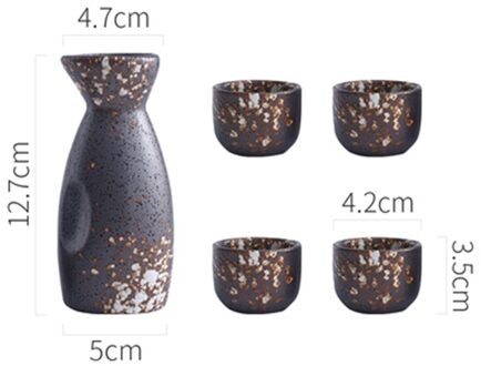 3/5Pcs Vintage Japanse Sake Set Keramische Flagon Liquor Cup Hip Kolven Thuis Bar Sake Witte Wijn Pot Drinkware 1Pot4Cup zwart