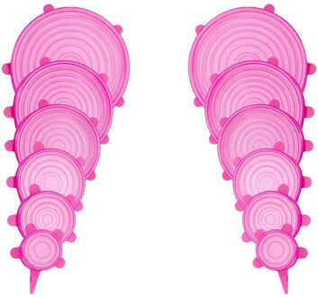 3/6/12PCS Silicone Stretch Deksels Universele Silicone Voedsel Wrap Kom Pot Deksel Siliconen Cover Pan Koken keuken Accessoires 12stk-roze