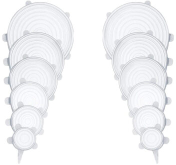 3/6/12PCS Silicone Stretch Deksels Universele Silicone Voedsel Wrap Kom Pot Deksel Siliconen Cover Pan Koken keuken Accessoires 12stk-transparant