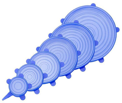 3/6/12PCS Silicone Stretch Deksels Universele Silicone Voedsel Wrap Kom Pot Deksel Siliconen Cover Pan Koken keuken Accessoires 6stk-blauw