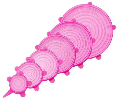 3/6/12PCS Silicone Stretch Deksels Universele Silicone Voedsel Wrap Kom Pot Deksel Siliconen Cover Pan Koken keuken Accessoires 6stk-roze