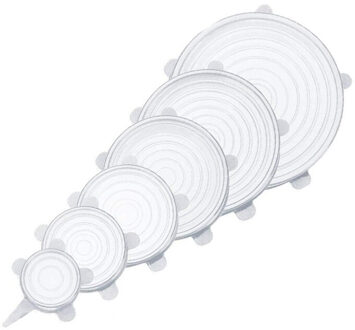 3/6/12PCS Silicone Stretch Deksels Universele Silicone Voedsel Wrap Kom Pot Deksel Siliconen Cover Pan Koken keuken Accessoires 6stk-transparant