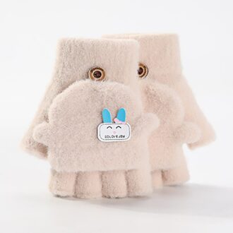 3-6 Jaar Baby Cartoon Handschoenen Winter Kids Half Vinger Flip Cover Wanten Kinderen Herfst Jongens Meisje Winddicht Warm leuke Handschoen beige
