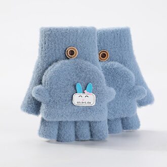 3-6 Jaar Baby Cartoon Handschoenen Winter Kids Half Vinger Flip Cover Wanten Kinderen Herfst Jongens Meisje Winddicht Warm leuke Handschoen blauw