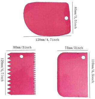 3/6 Pcs Plastic Onregelmatige Schraper Cake Soepeler Cake Decorating Kam Rand Kant Bakken Spatel Tool Fondant Gebakjesnijder 3stk roos rood