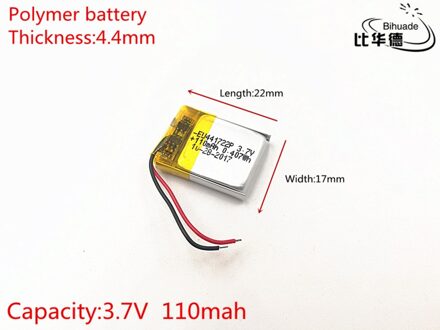 3.7 V 110 mAh 441722 Lithium Polymer LiPo Oplaadbare Batterij ion cellen Voor Mp3 Mp4 Mp5 E-Book bluetooth headset